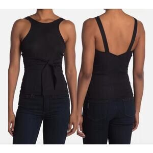 NSR Nordstrom Top Womens XL Black Laura Tie Front Tank Textured Knit Sleeveless